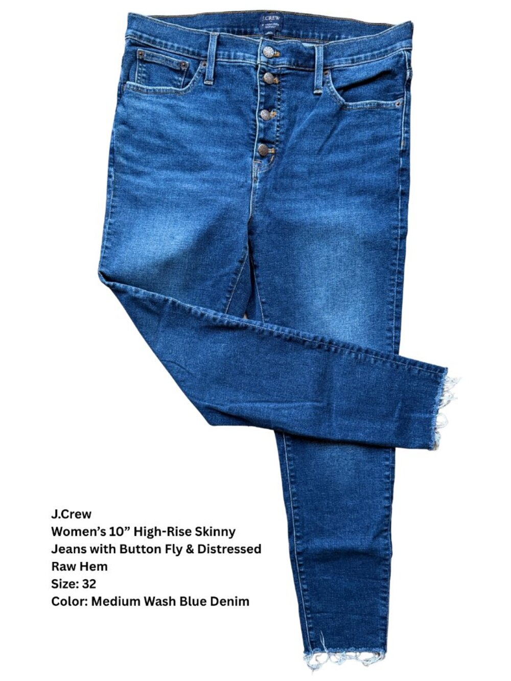J.Crew Women’s 10” High-Rise Skinny Jeans with Raw Hem, Size 32